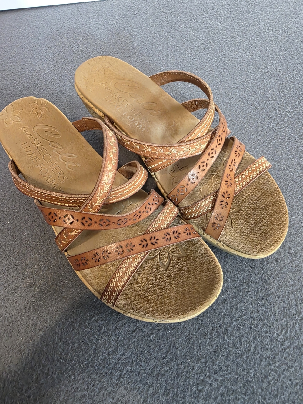 Skechers Cali Breeze Tan Multi-Strap Slide Sandal